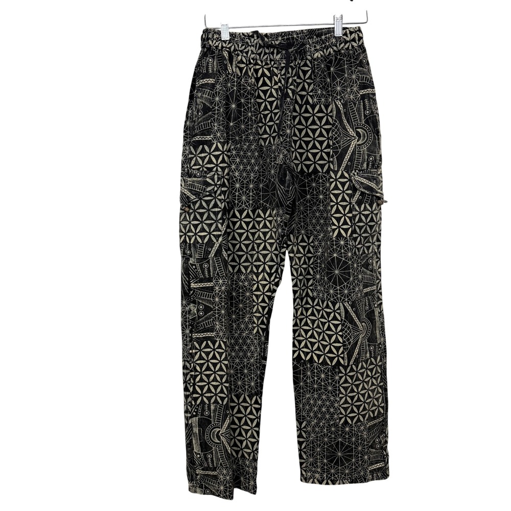 Rising International Pants Womens Medium Black Sacred Geometry Cargo Boho Hippie